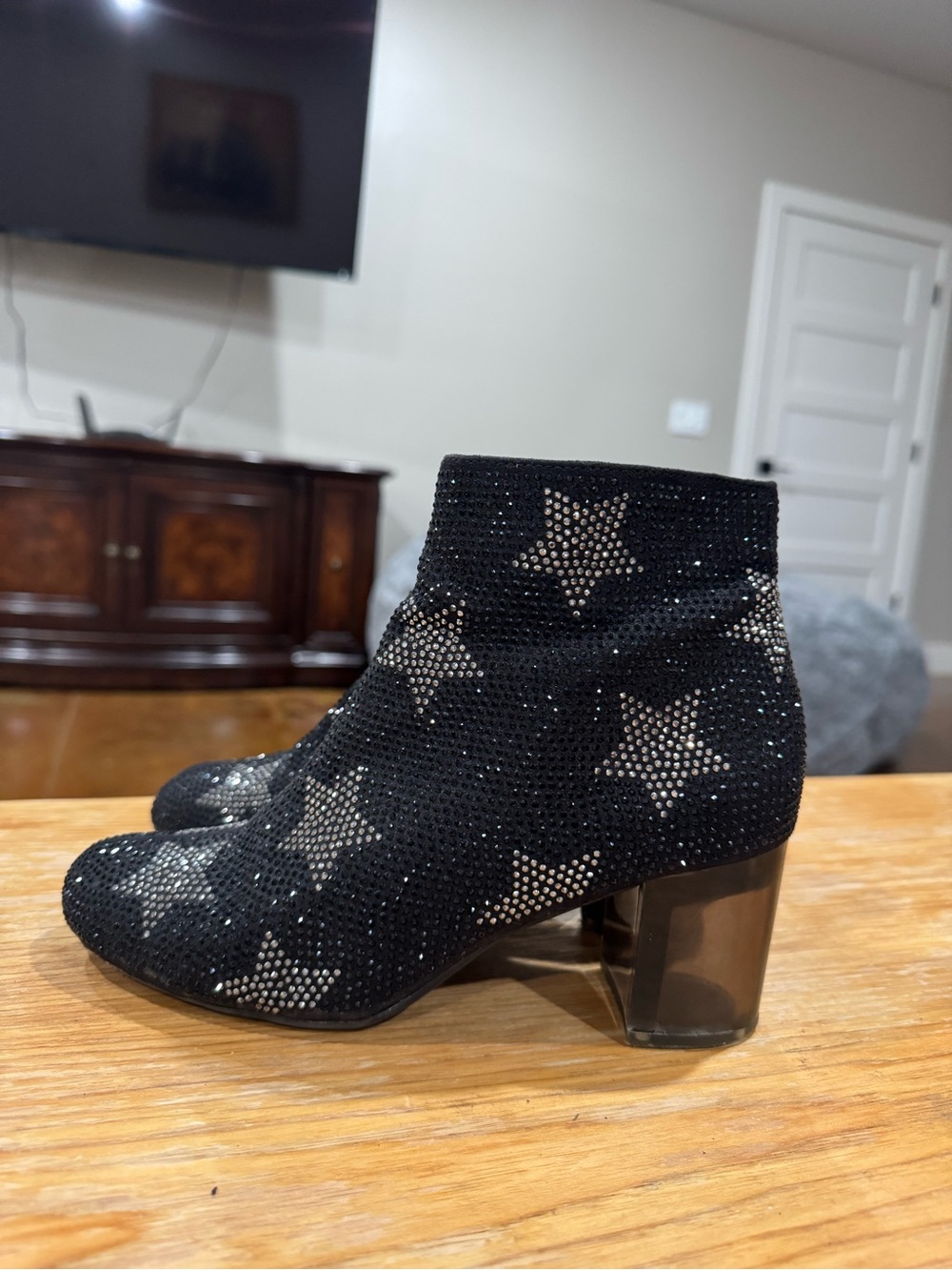 INC International Concepts Black Ankle Boots with Silver Rhinestone Stars